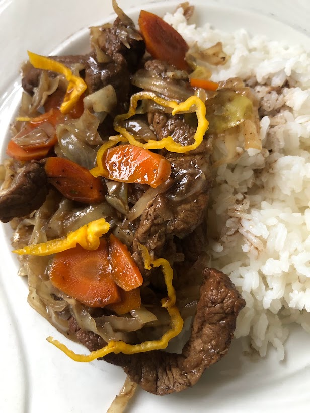 Stir Fry Beef Strips with White Rice