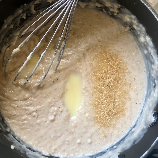add sugar and condensed milk to oatmeal