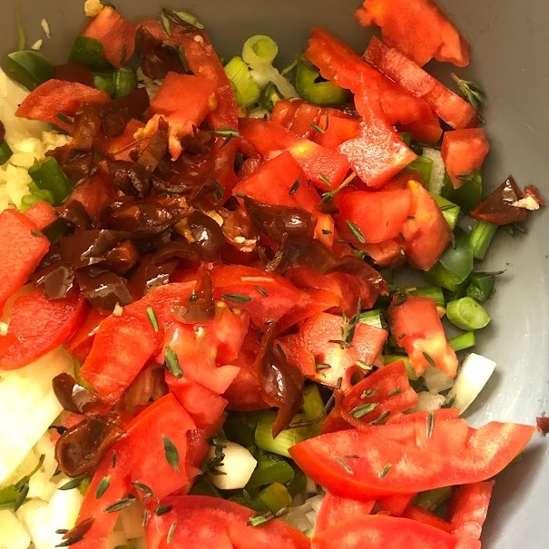 chopped veggies for fritters