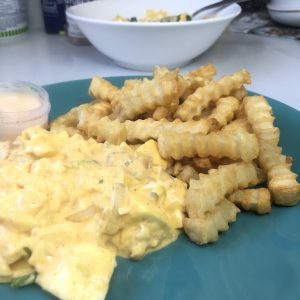 Egg Salad served with fries - recipe card
