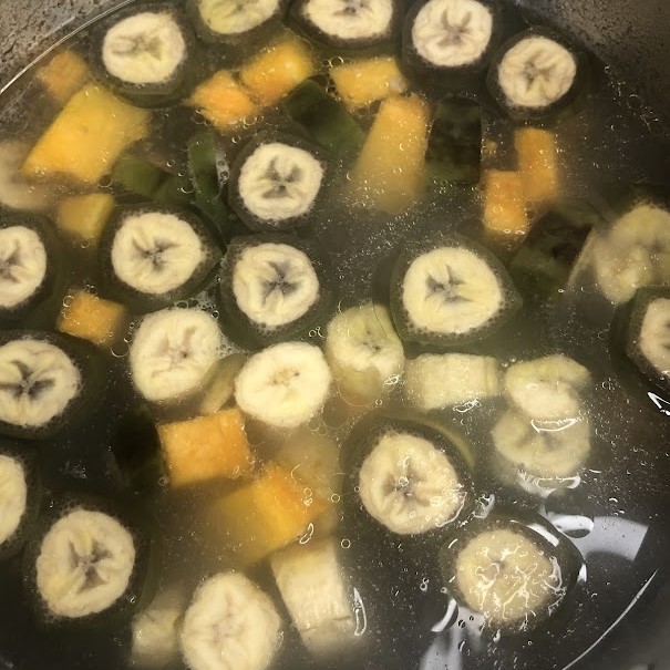 green banana, pumpkin added to soup base