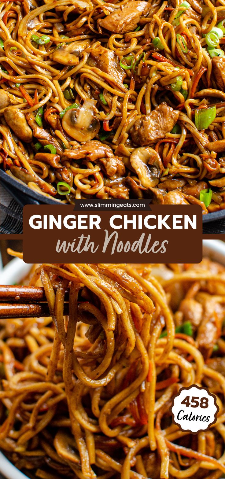 Ginger Chicken with Mushrooms and Noodles - Slimming Eats