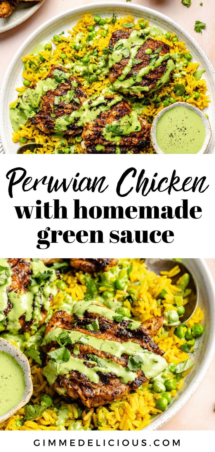 Peruvian Chicken With Homemade Green Sauce - Gimme Delicious