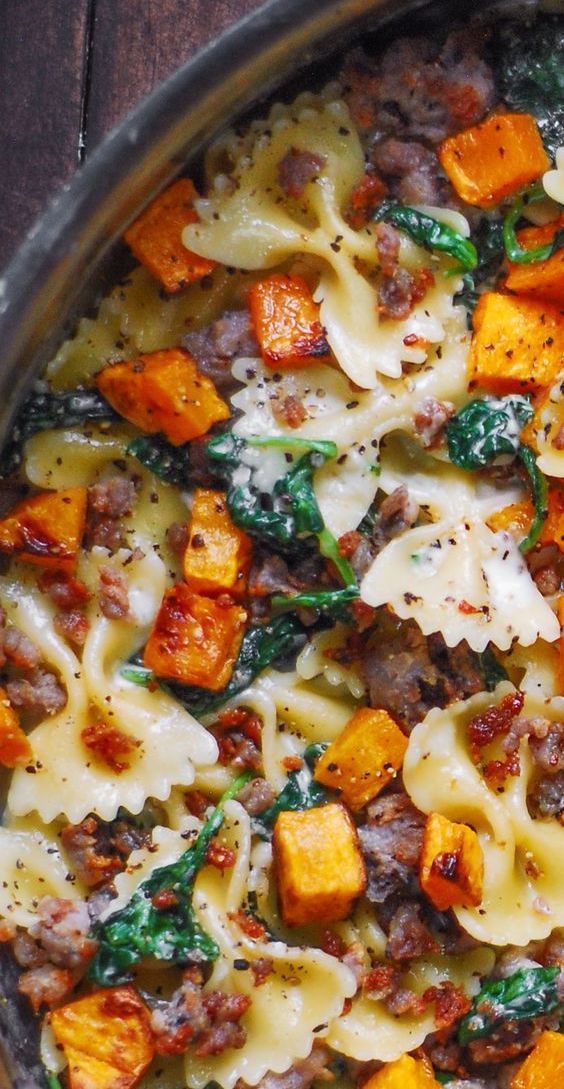 Creamy Butternut Squash Pasta with Sausage and Spinach - Julia's Album