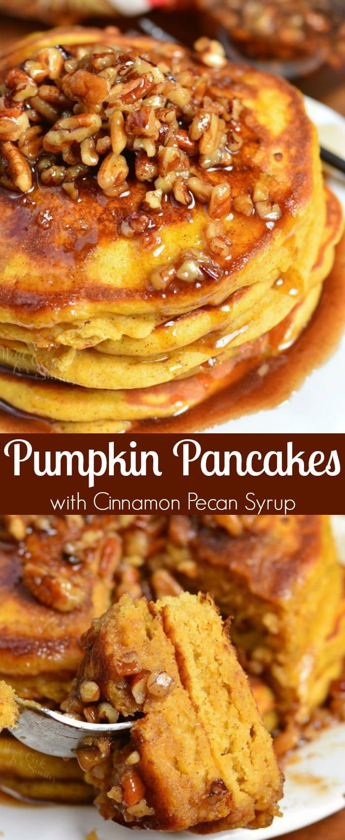 Pumpkin Pancakes with Cinnamon Pecan Syrup - Will Cook For Smiles