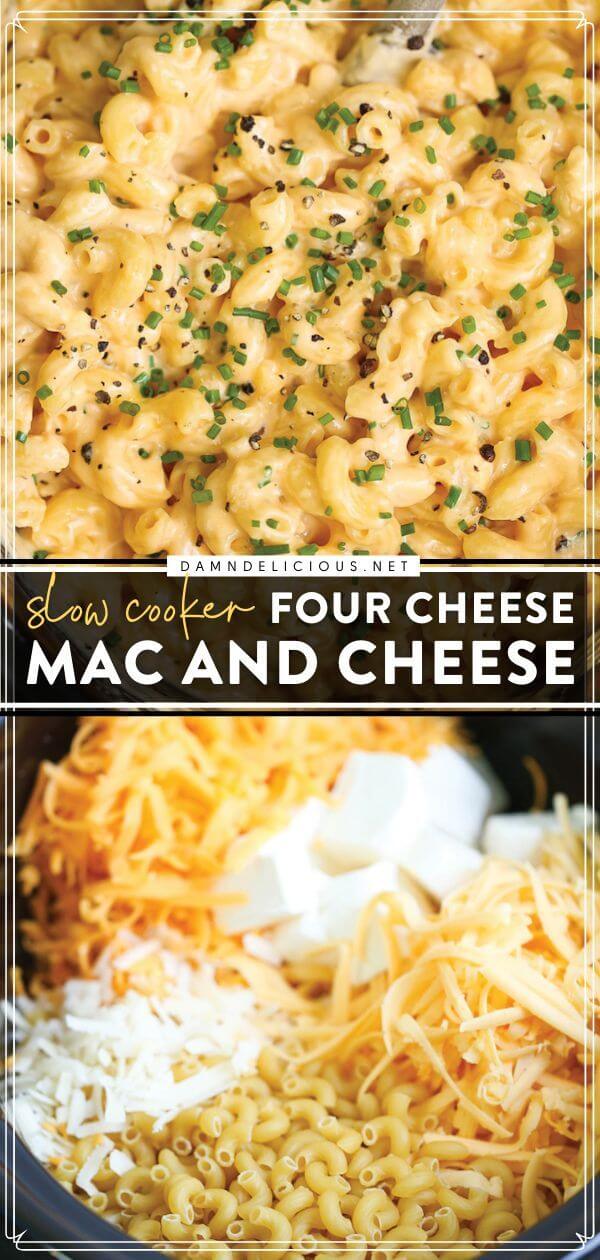 SLOW COOKER FOUR CHEESE MAC AND CHEESE - Damn Delicious