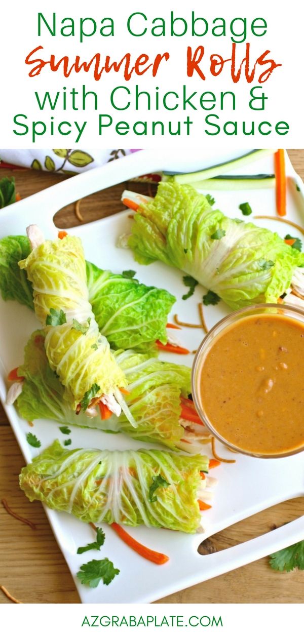 Napa Cabbage Summer Rolls with Chicken & Spicy Peanut Sauce - grabaplate